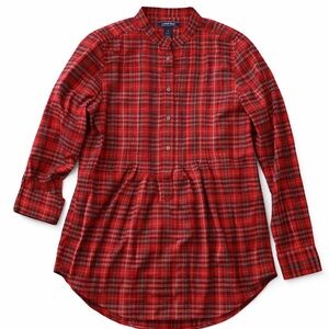 Lands' End Red Plaid Casual Button Down Shirt Size 8 Cabincore